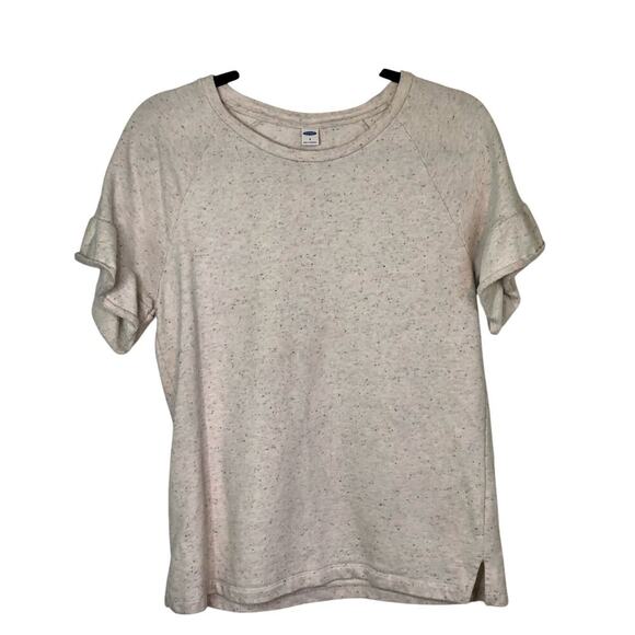 Old Navy Cream Speckled Short Sleeve Sweatshirt Top Ruffle Sleeve Women's Small - Picture 1 of 7